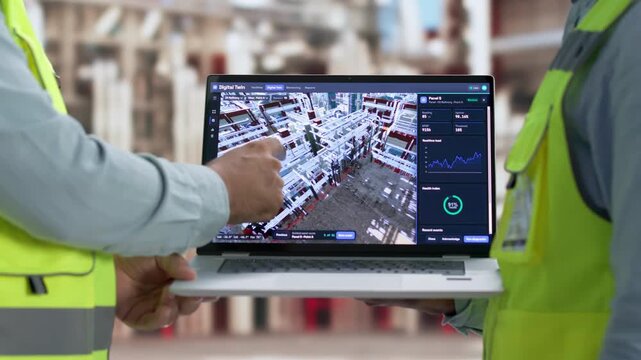 Industrial Engineer Reviews Real-time SCADA Data On Laptop