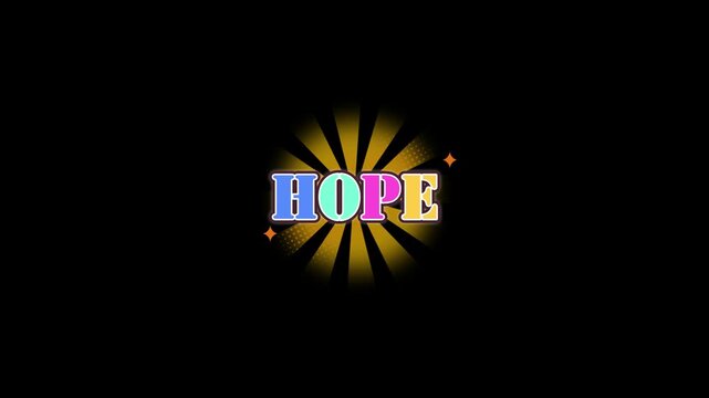 Three repeating hope text badges with glowing golden sunburst rays against a solid black background