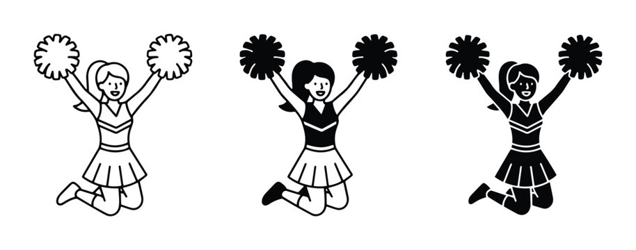 Cheerleader Icons: Dynamic Poses, Pom-Poms, and Athletic Spirit, Vector Set