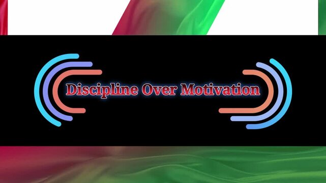 Inspirational discipline over motivation text graphic animation with abstract flowing waves background elements