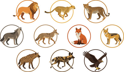 Obraz premium African Wildlife in Circles during Daylight with a Conceptual Theme Vector Illustration