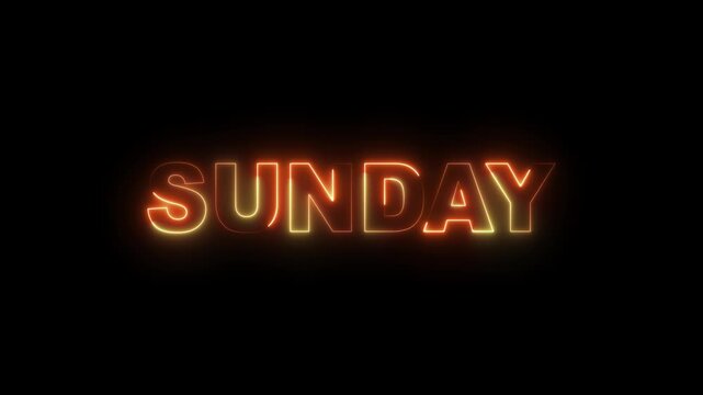 Neon sunday text sign glowing with warm orange and yellow light on black background