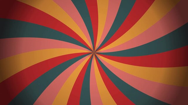Retro radial burst pattern with vintage color palette, swirling lines creating a hypnotic effect, suitable for retro design projects and graphic elements