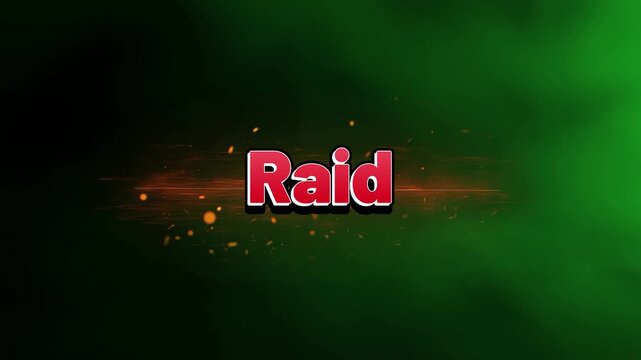 Red raid text floating over green atmospheric background with glowing orange particle light effects motion