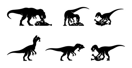 Obraz premium Dinosaur Silhouettes: Predatory Actions, Prehistoric Wildlife, Ancient Reptiles, Jurassic Era