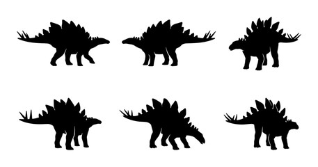 Stegosaurus Dinosaur Silhouettes, Prehistoric Reptile Vector Icons, Ancient Creature Graphics © Rita
