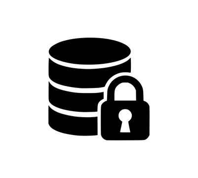 Database Padlock Icon Representing Secure Server Data Storage Concept Vector