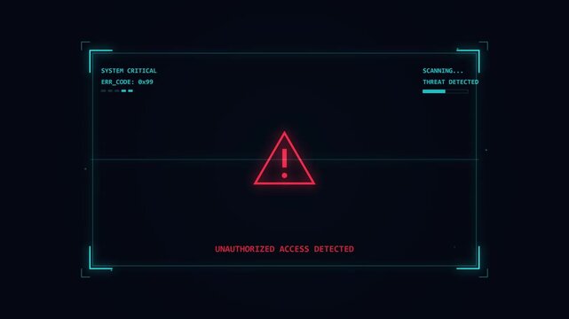 digital warning sign on futuristic screen, alert symbol, error message, system failure, data breach, cybersecurity threat, notification