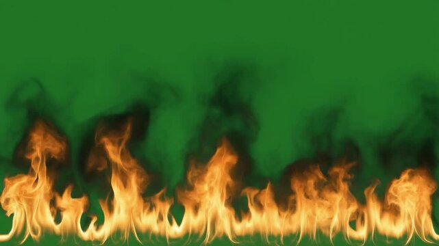 fire flames arising isolated on green background