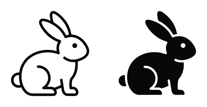 Simple Rabbit Icons, Outline and Silhouette, Cute Animal Vector Graphics for Easter and Spring Themes
