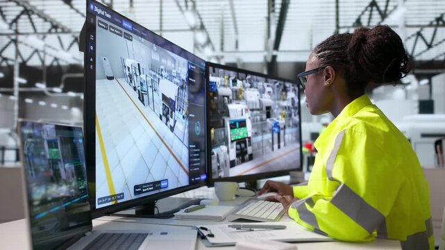 Industrial Engineer Using Laptop For Real-time Monitoring