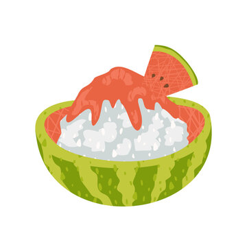 Watermelon shaved ice bingsu dessert illustration isolated on white background