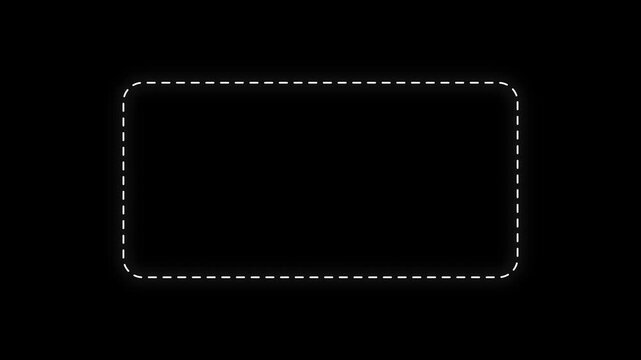 Dotted line rectangle frame animation on black background. Animation of a dotted line path from left to right point. border frame dotted line animation isolated on black screen. animation. 4k video