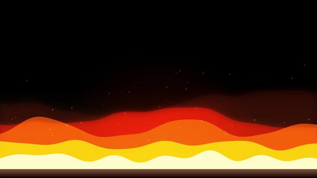 pixelated landscape of undulating warm colors fire waves with glowing embers, abstract background