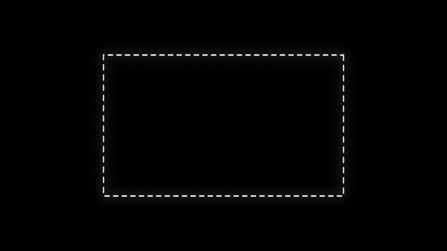 Dotted line rectangle frame animation on black background. Animation of a dotted line path from left to right point. border frame dotted line animation isolated on black screen. animation. 4k video