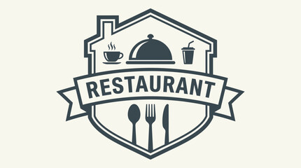 Obraz premium Restaurant emblem featuring dining and beverage icons in shield design