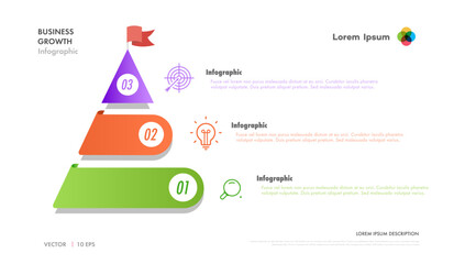 Fototapeta na wymiar Pyramid infographic diagram 3d isometric 3 level, options, parts for finance presentation, marketing, workflow layout