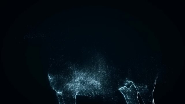 Horse dissolving into glowing particles against a dark background in digital animation