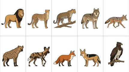 Obraz premium African Wildlife Collection in Flat Design Style with Clean Background