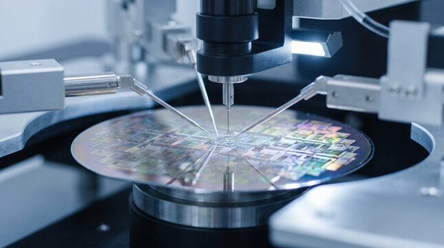 Testing semiconductor wafer precision engineering industrial technology manufacturing electronic component inspection professional process
