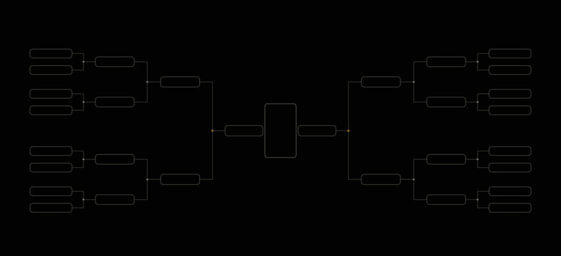 Tournament bracket template on black background, sports playoff schedule vector, championship tree diagram for 16 teams