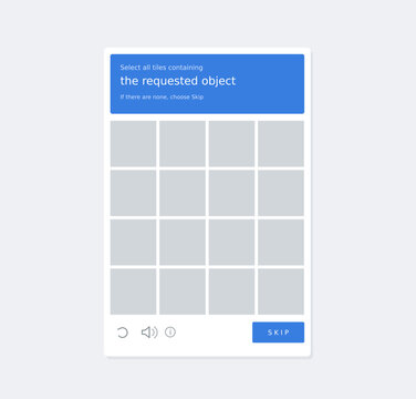 Captcha verification pop-up window vector, security test interface with grid tiles, website human verification screen
