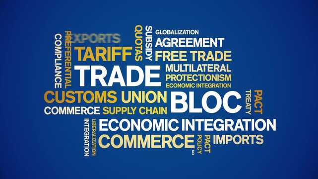 Trade Bloc animated word cloud-animation tag kinetic typography seamless loop.