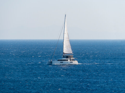 Beautiful yacht in Aegean Sea on Mykonos island in Greece