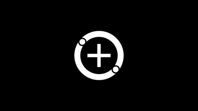 Animated white plus icon on black background.plus icon animation representing healthcare protection.