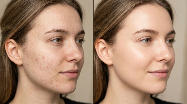 Skin transformation: Before and after makeup, acne treatment comparison