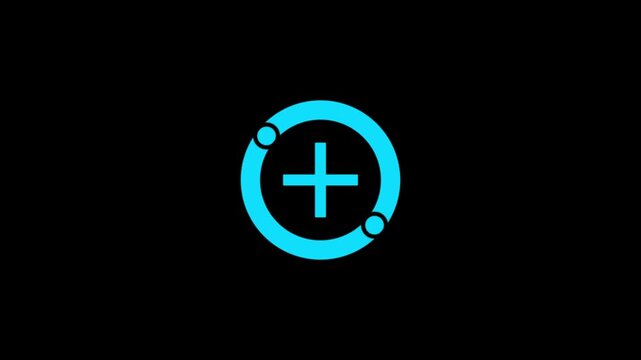 Animated blue plus icon on black background.plus icon animation representing healthcare protection.