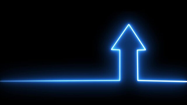 Neon arrow doing direction information animation on black background. Abstract dynamic neon arrow icon animation background.