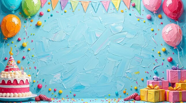 Happy Birthday Celebration Background with Balloons and Gifts