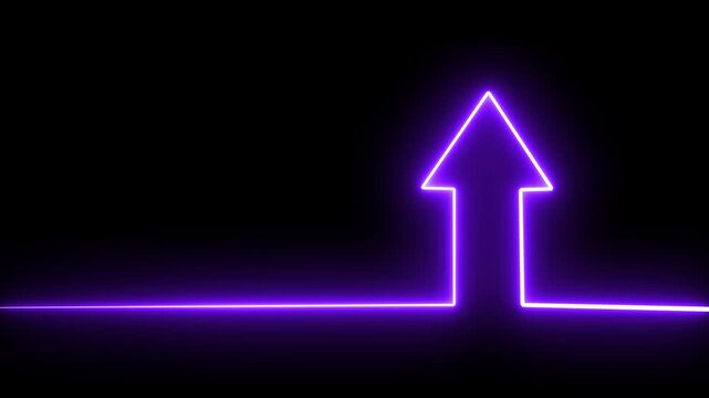 Neon arrow doing direction information animation on black background. Abstract dynamic neon arrow icon animation background.