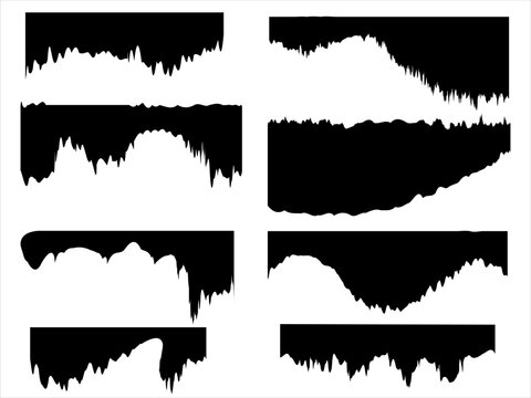Black jagged rock silhouettes on a white background abstract stone formations for design elements and graphic resources.