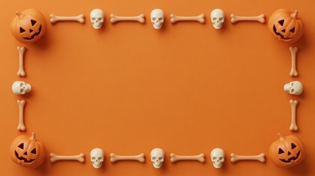 A festive halloween border composed of pumpkins bones and ghostly figures creates a spooky and delightful atmosphere