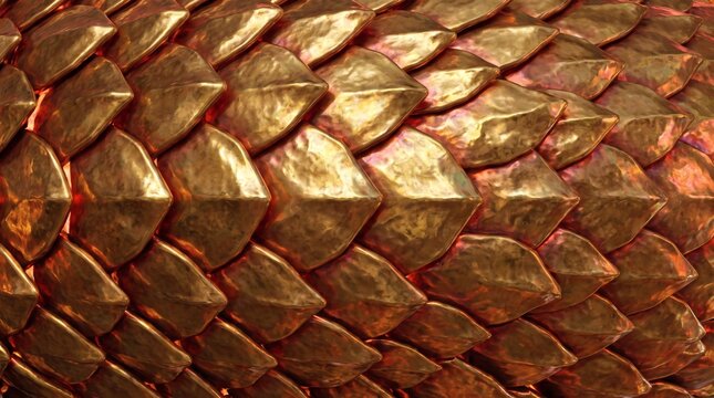 Golden metallic dragon scale pattern with textured overlapping plates