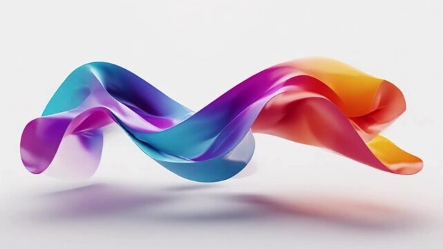 Modern abstract 3D wavy ribbon shape with smooth glossy plastic texture and vibrant gradient colors looping video animation