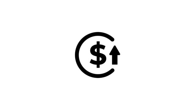 Animated dollar rate increase stretching arrow up icon animation on white background. Dollar rate up arrow reduce costs sign and symbol