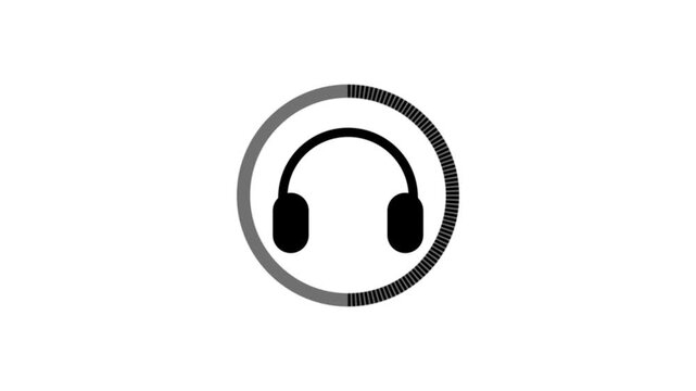 Headphones icon in circle isolated on black background. Music video elements