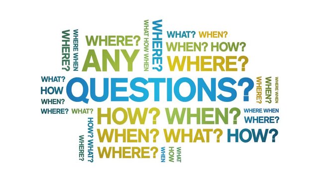Any Questions animated word cloud-animation tag kinetic typography seamless loop.