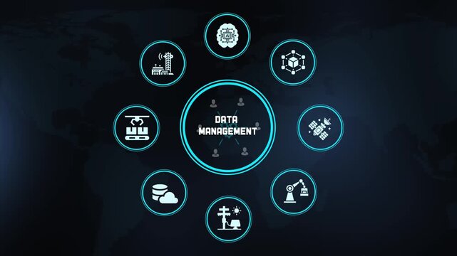 Data management concept with cloud storage and connected systems