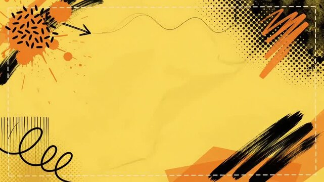 Abstract Yellow Background with Urban Grunge Elements, Paint Splatters, and Halftone Patterns