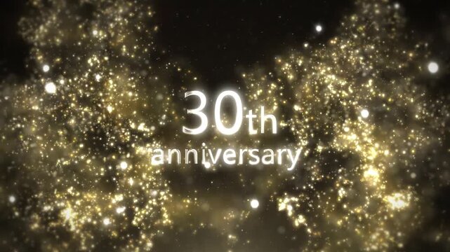 Beautiful golden 30th anniversary greeting with gold particles and confetti