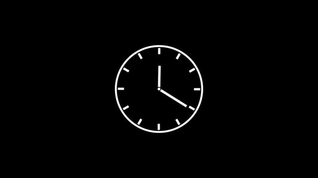 Time lapse of spinning clock animation in 12 Hour. Seamless motion animated footage. White colored watch with hands move quickly. Time concept. Alpha channel .