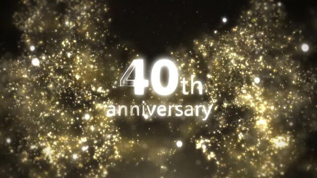 Beautiful golden 40th anniversary greeting with gold particles and confetti
