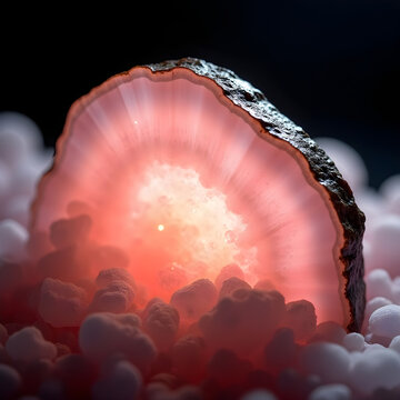 Rose quartz crystal slice backlit macro