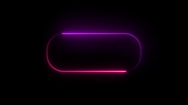 Glowing rectangle picture frame icon animation Rounded rectangle video farm on neon and purple colour icon  borders with animated flames against a black background for dynamic visual effects 4k video.