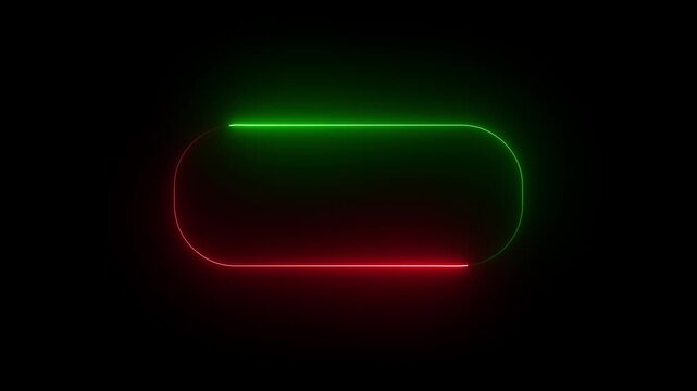 Glowing rectangle picture frame icon animation Rounded rectangle video farm on red and green colour icon  borders with animated flames against a black background for dynamic visual effects 4k video.