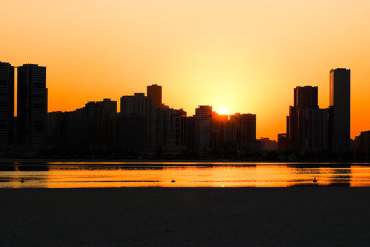 Sunset over the City - Mamzar Beach in Dubai